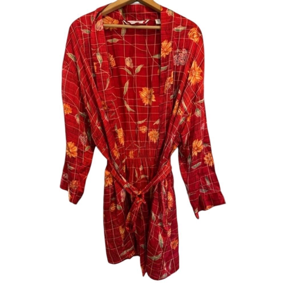 Victoria's Secret 100% Silk Robe Vintage Y2K Red Floral